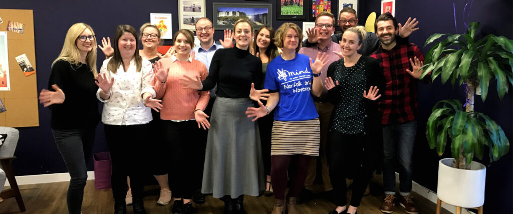 People standing with jazz hands