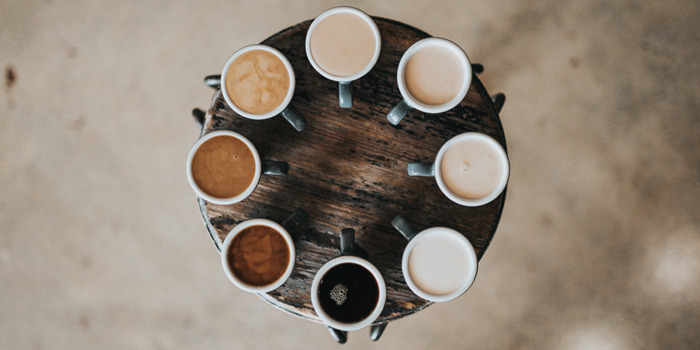 flat lay photography of eight coffee latte in mugs on round table|Mixture of picture running and Indigo Swan office|Selfie on golf course|